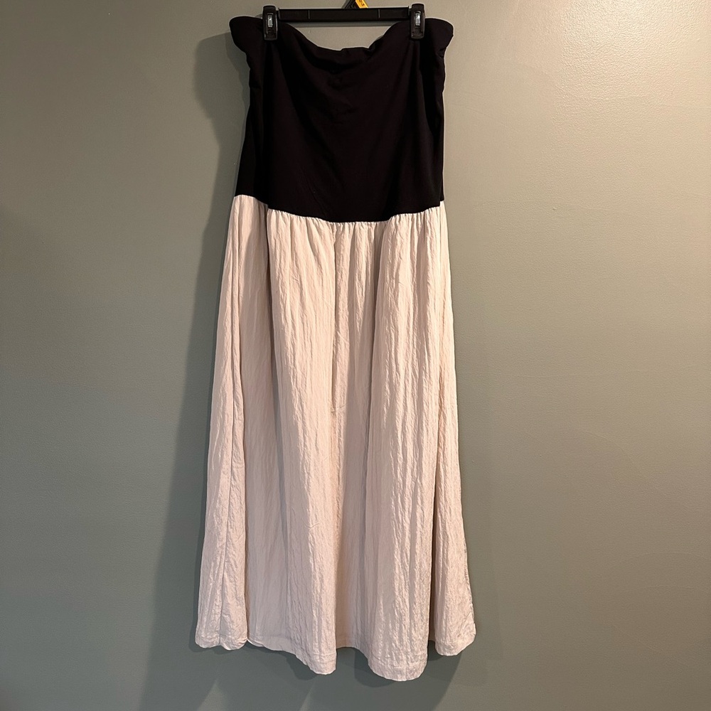 LOFT Black Strapless Bodice White Maxi Skirt Dress